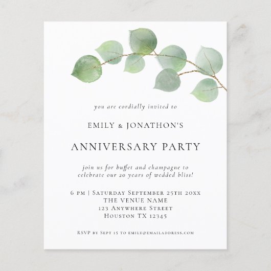 Budget Eucalyptus Wedding Jubileum Party Invite (Voorkant)