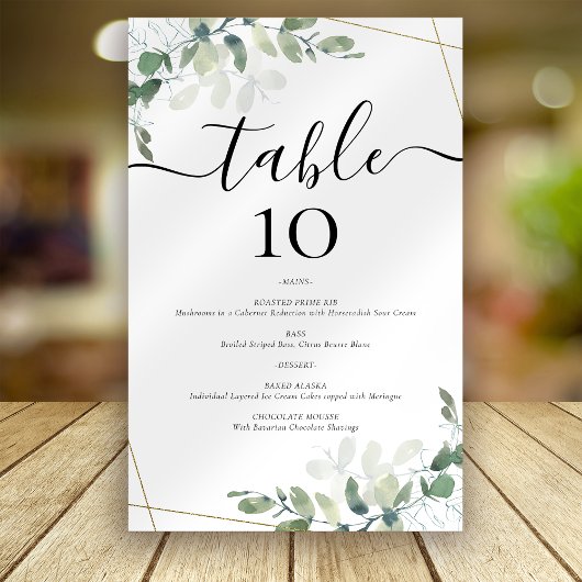 BUDGET Eucalyptus Wedding Menu Table Number Kaart