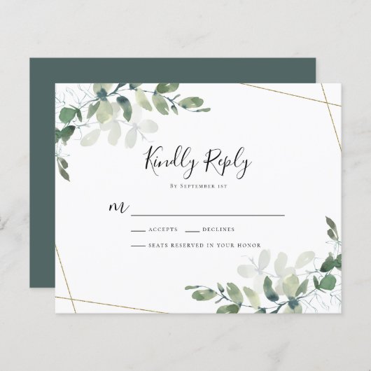 Budget Eucalyptus Wedding RSVP Response Kaart (Voorkant / Achterkant)