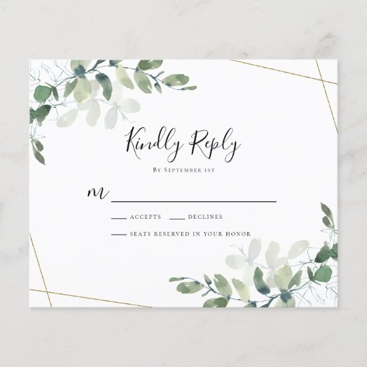 Budget Eucalyptus Wedding RSVP Response Kaart (Voorkant)