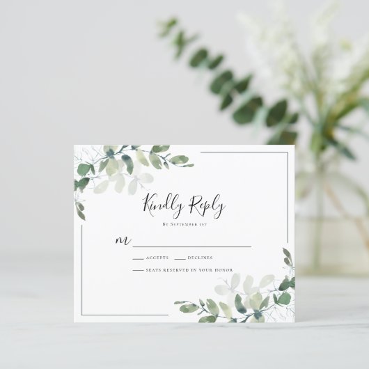 Budget Eucalyptus Wedding RSVP Response Kaart (Staand voorkant)