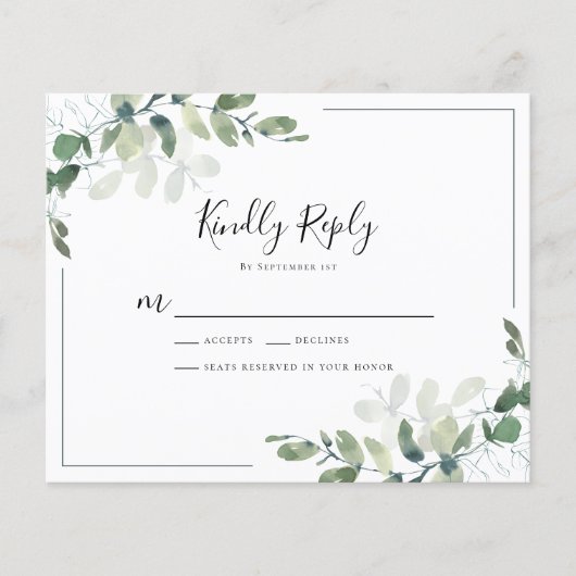 Budget Eucalyptus Wedding RSVP Response Kaart (Voorkant)