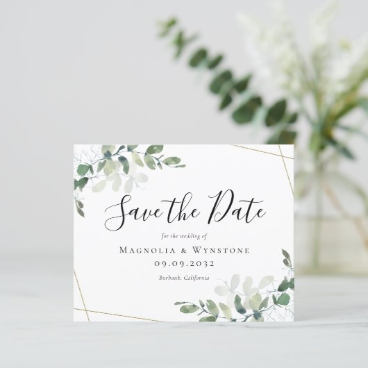 Budget Eucalyptus Wedding Save the Date Briefkaart (Staand voorkant)