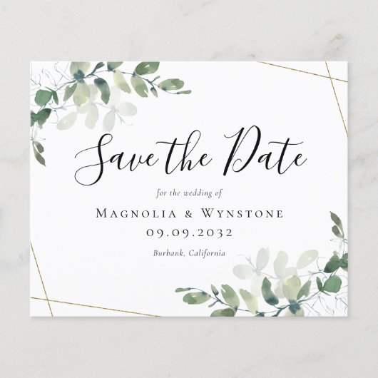 Budget Eucalyptus Wedding Save the Date Briefkaart (Voorkant)