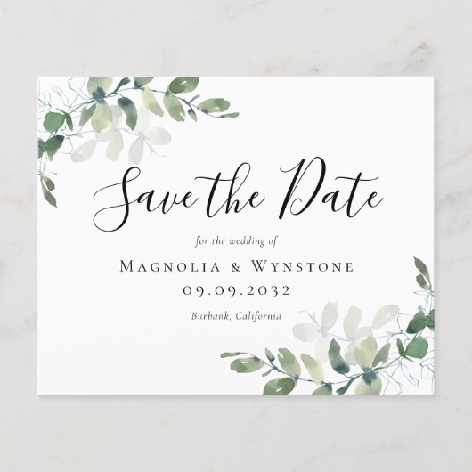 Budget Eucalyptus Wedding Save the Date Briefkaart (Voorkant)