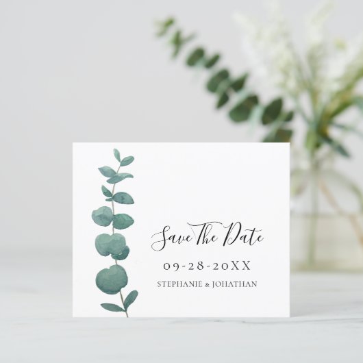 Budget Eucalyptus Wedding Save the Date Kaart (Staand voorkant)