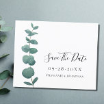 Budget Eucalyptus Wedding Save the Date Kaart<br><div class="desc">Laat uw familie en vrienden weten wanneer uw speciale dag is met deze eenvoudige,  elegante waterverf eucalyptus bruiloft Save The Date Kaart. Het is versierd met waterverf eucalyptus en stijlvolle script typografie. Gemakkelijk aan te passen. Originele Waterverf © Michele Davies.</div>