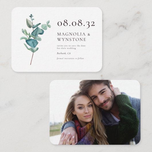 Budget Eucalyptus Wedding Save the Date Note Kaart Notitiekaartje (Voorkant / Achterkant)