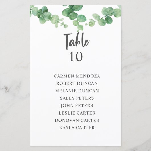 Budget Eucalyptus Wedding Seating Chart Table Kaar (Voorkant)