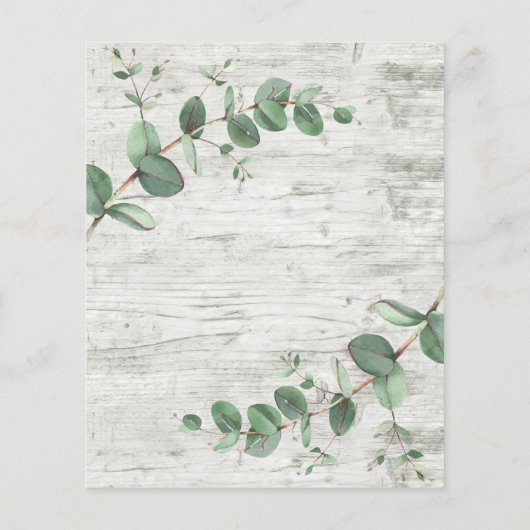 budget Eucalyptus white wood bruiloft Uitnodiging Flyer (Achterkant)