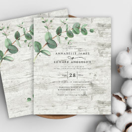budget Eucalyptus white wood bruiloft Uitnodiging Flyer