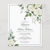 Budget Eucalyptus Witte Bloemen Doop Uitnodiging (Voorkant)
