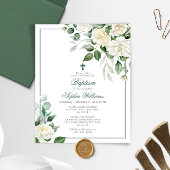 Budget Eucalyptus Witte Bloemen Doop Uitnodiging