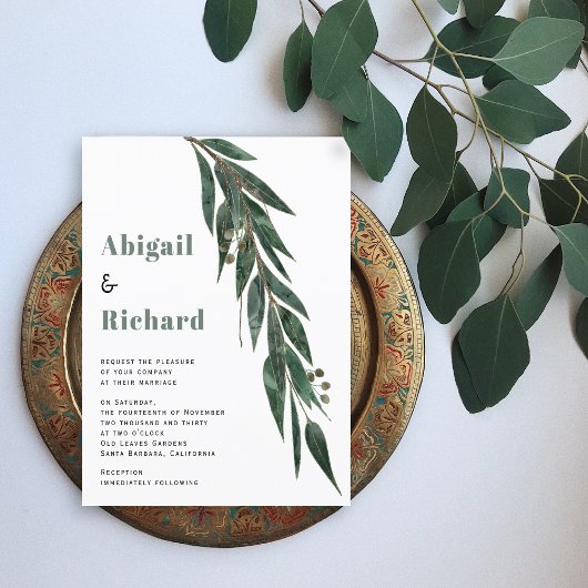 BUDGET eucalyptusbranche verlaat trouwuitnodiging