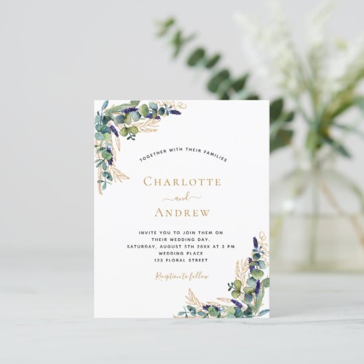 Budget eucalyptusgroen elegant modern huwelijksfee (Staand voorkant)