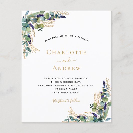 Budget eucalyptusgroen elegant modern huwelijksfee (Voorkant)