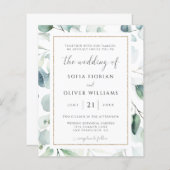 Budget Eucalyptusgroen Huwelijksuitnodiging (Voorkant / Achterkant)