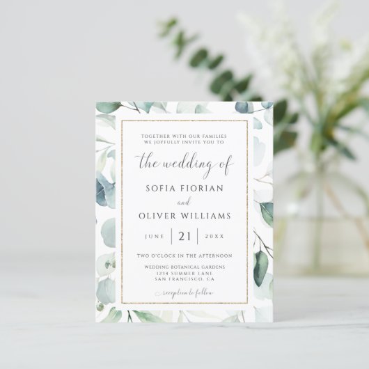 Budget Eucalyptusgroen Huwelijksuitnodiging (Staand voorkant)