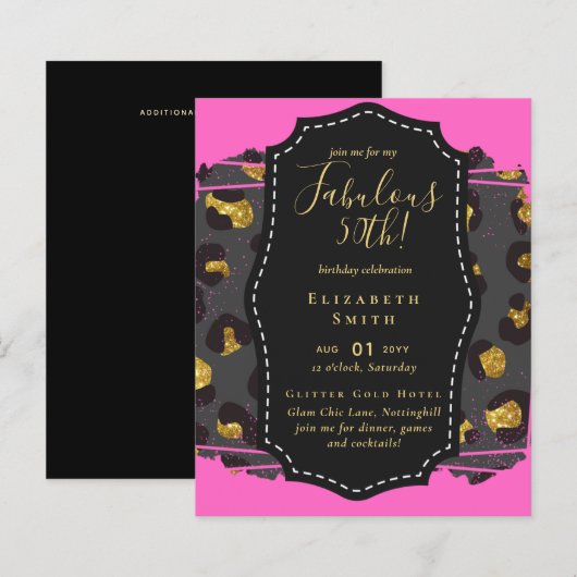 BUDGET Fabulous 50th Birthday Glam Chick Invitenis (Voorkant / Achterkant)