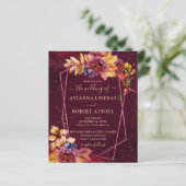 Budget Fall Leaves Flowers Burgundy Wedding Invite (Staand voorkant)