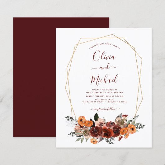 Budget Fall Wedding Burgundy Eucalyptus Floral (Voorkant / Achterkant)