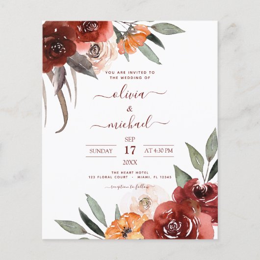 Budget Fall Wedding Burgundy Floral (Voorkant)
