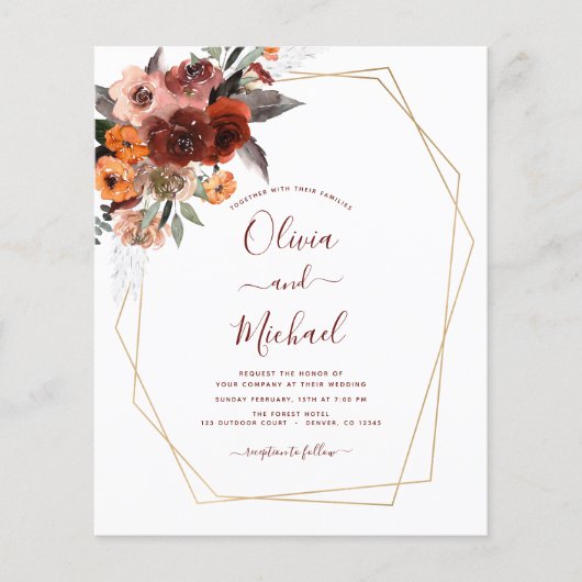 Budget Fall Wedding Burgundy Gold Floral (Voorkant)