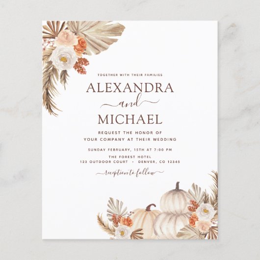 Budget Fall Wedding Pumpkin Pampas Grass (Voorkant)