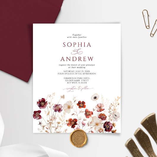 Budget Fall Wildflowers Wedding Invitation