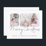 BUDGET Familie 2 Foto's Script Merry Kerstcard<br><div class="desc">Begroting Moderne Familie 2 Foto's Script vrolijk kerstfeest. Een alternatief voor een budget van 4, 5 x 5, 6-inch halfglanzend gewicht van 110 lbs, dat even dik is als een briefkaart (maar niet geschikt om als briefkaart te worden gebruikt). GEEF NOTA dat er ÉÉN per blad is. Een stijlvol rond...</div>