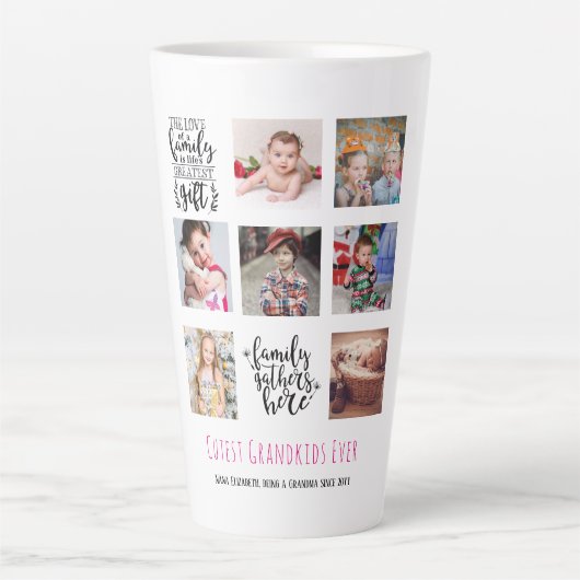 Budget Familie Fotocollage Cadeau Grootouder Oma O Latte Mok (Voorkant)