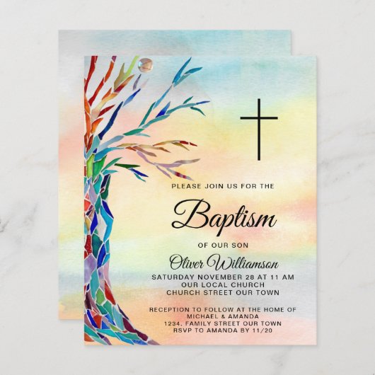 Budget Family Baptism Christening Uitnodiging (Voorkant / Achterkant)