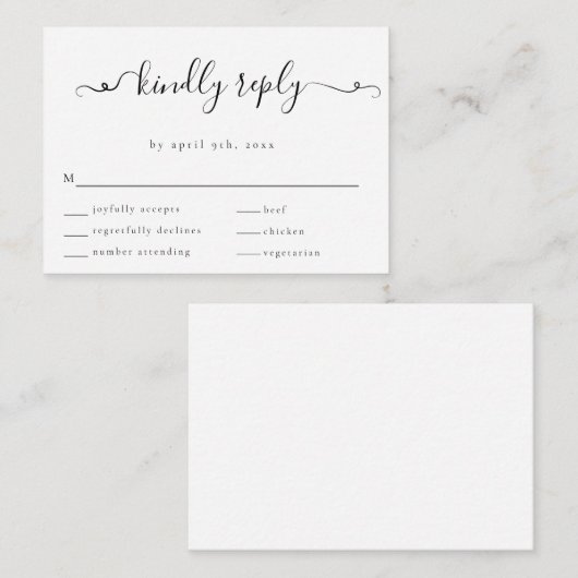 Budget Fancy minimalistisch huwelijk RSVP-reactiek Notitiekaartje (Voorkant / Achterkant)