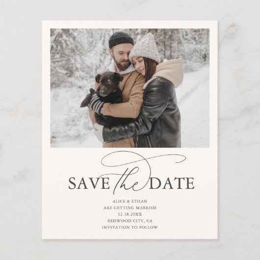 Budget Fancy Script Bruiloft Save The Date Flyer (Voorkant)