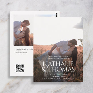 Budget Fancy Vintage 3 Foto QR Code Huwelijk Briefkaart