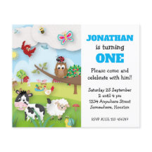 Budget Farm Animals Boy First Birthday Uitnodiging