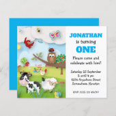 Budget Farm Animals Boy First Birthday Uitnodiging (Voorkant / Achterkant)