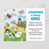 Budget Farm Animals Boy First Birthday Uitnodiging (Voorkant)