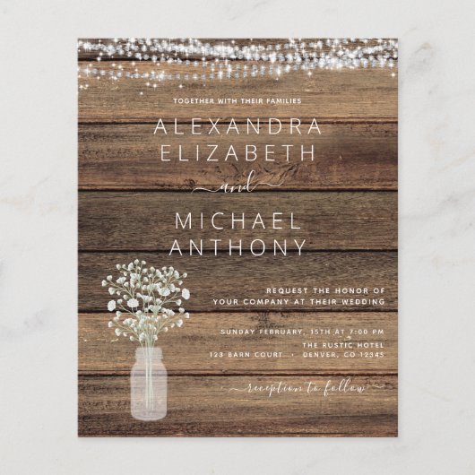 Budget Farmhouse Baby's Breath Wedding Invitation (Voorkant)