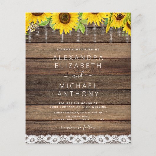 Budget Farmhouse Sunflower Weddenschap (Voorkant)