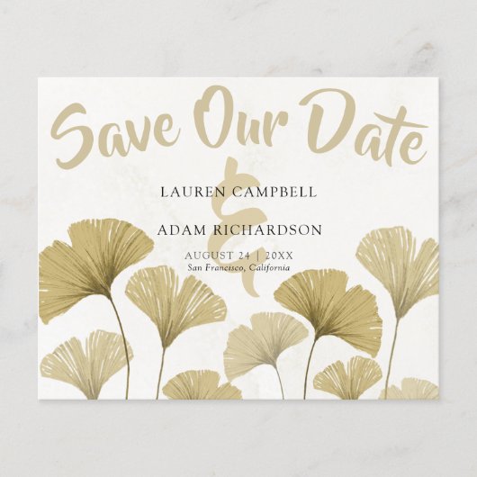 Budget Faux Gold Ginkgo Wedding Save the Date (Voorkant)