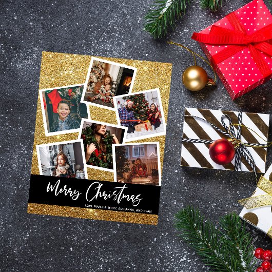 Budget Faux Gold Glitter Multi Photo Kerstmis Flyer