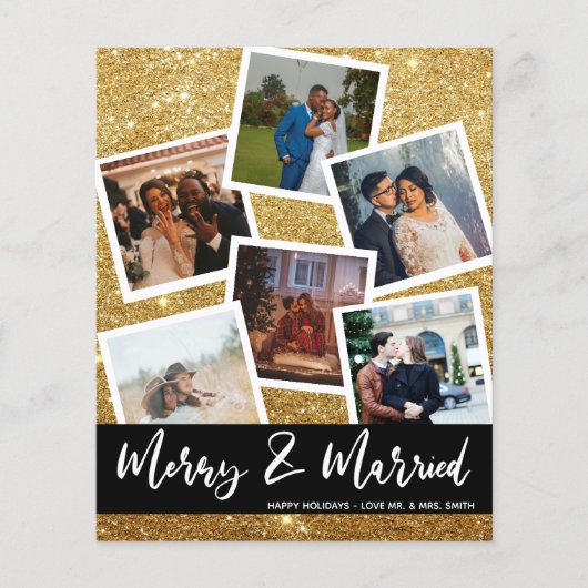 Budget Faux Gold Glitter Multi Photo Merry Married Flyer (Voorkant)