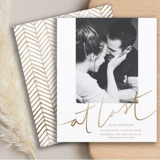 Budget Faux Gold Save the Date Bruiloft