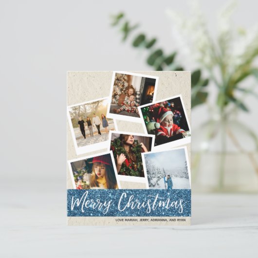 Budget Faux Kraft & Glitter Multi Photo met Kerstm (Staand voorkant)