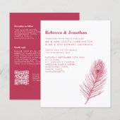 Budget Feather Magenta Pink Wedding Uitnodiging (Voorkant / Achterkant)