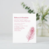 Budget Feather Magenta Pink Wedding Uitnodiging (Staand voorkant)