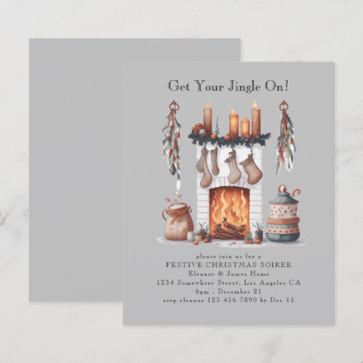 Budget Feestelijke Open Haard Kerstfeest Uitnodige (Voorkant / Achterkant)