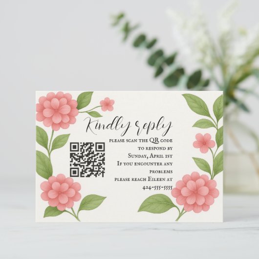 Budget Felroze QR Code-reactiekaart RSVP Kaartje (Staand voorkant)