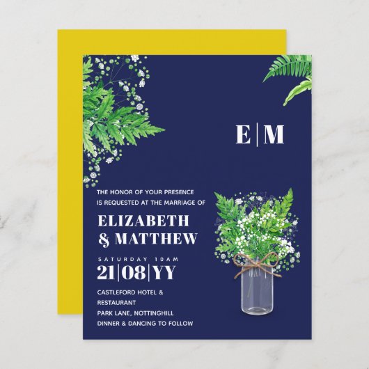 BUDGET Fern Greenery Wedding Invite (Voorkant / Achterkant)